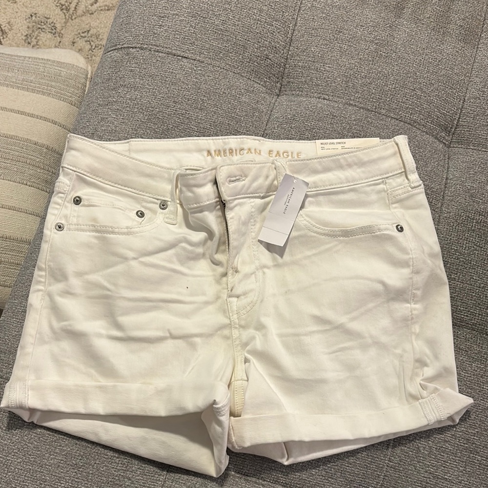 American Eagle Outfitters White Jean Shorts with Distressed Hem